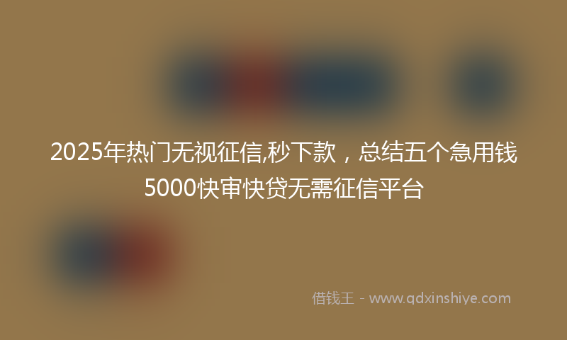 2025年热门无视征信,秒下款，总结五个急用钱5000快审快贷无需征信平台
