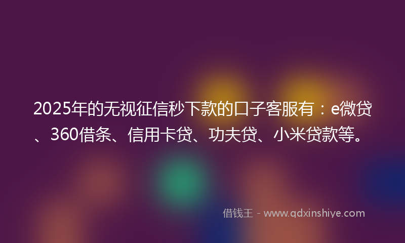 2025年的无视征信秒下款的口子客服有:e微贷、360借条、信用卡贷、功夫贷、小米贷款等。