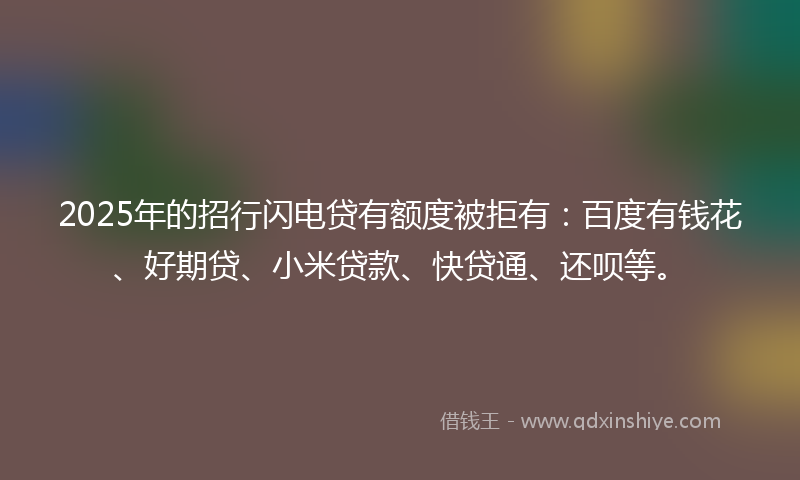 2025年的招行闪电贷有额度被拒有：百度有钱花、好期贷、小米贷款、快贷通、还呗等。