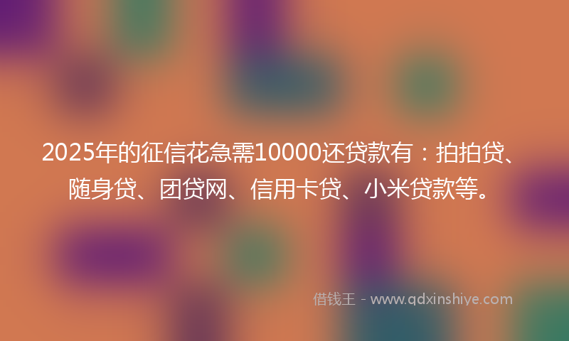 2025年的征信花急需10000还贷款有：拍拍贷、随身贷、团贷网、信用卡贷、小米贷款等。
