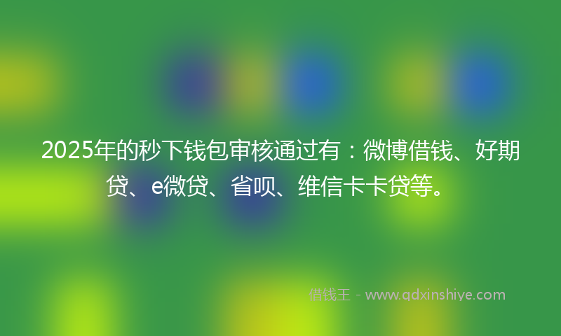 2025年的秒下钱包审核通过有：微博借钱、好期贷、e微贷、省呗、维信卡卡贷等。