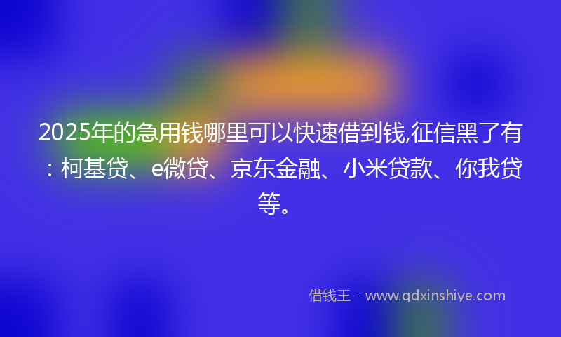 2025年的急用钱哪里可以快速借到钱,征信黑了有：柯基贷、e微贷、京东金融、小米贷款、你我贷等。