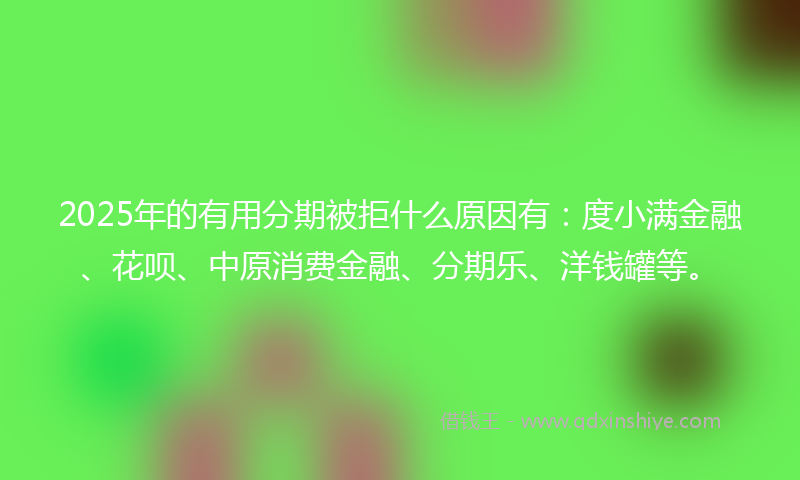 2025年的有用分期被拒什么原因有：度小满金融、花呗、中原消费金融、分期乐、洋钱罐等。