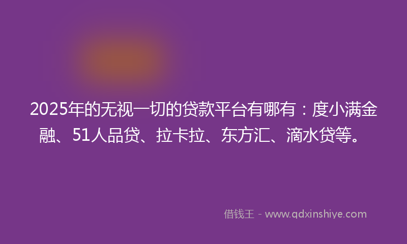 2025年的无视一切的贷款平台有哪有：度小满金融、51人品贷、拉卡拉、东方汇、滴水贷等。