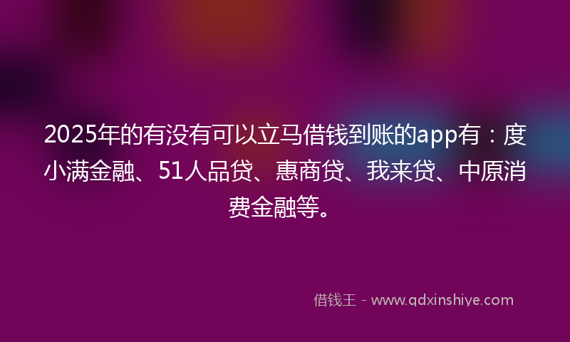 2025年的有没有可以立马借钱到账的app有：度小满金融、51人品贷、惠商贷、我来贷、中原消费金融等。