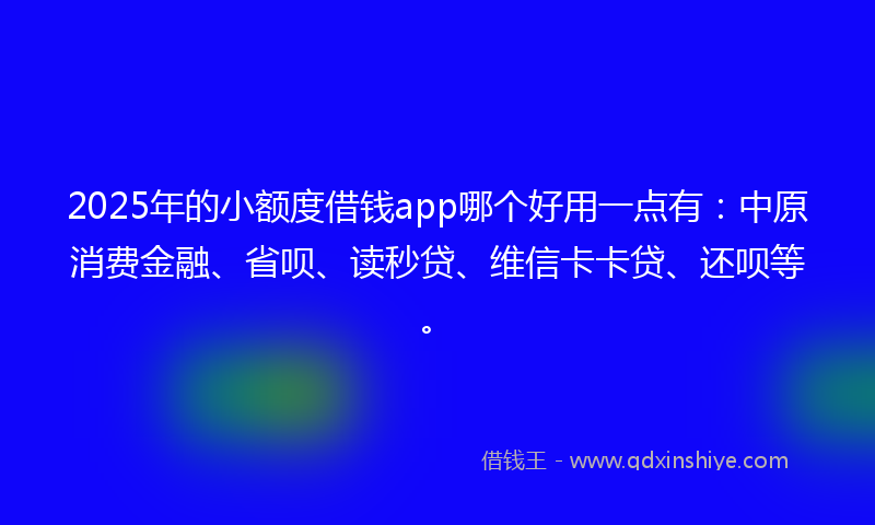 2025年的小额度借钱app哪个好用一点有：中原消费金融、省呗、读秒贷、维信卡卡贷、还呗等。