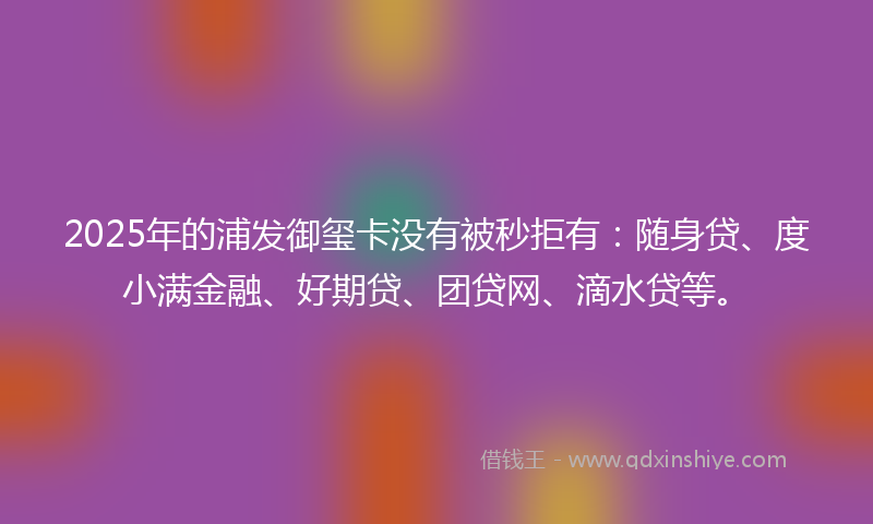 2025年的浦发御玺卡没有被秒拒有：随身贷、度小满金融、好期贷、团贷网、滴水贷等。