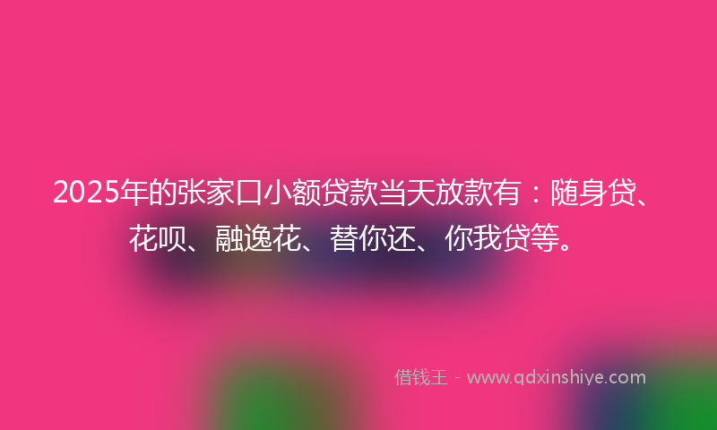 2025年的张家口小额贷款当天放款有：随身贷、花呗、融逸花、替你还、你我贷等。