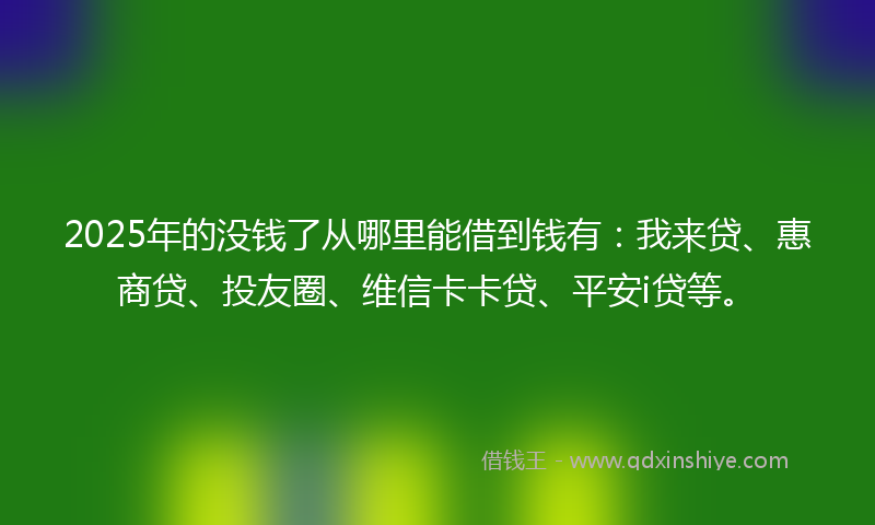 2025年的没钱了从哪里能借到钱有：我来贷、惠商贷、投友圈、维信卡卡贷、平安i贷等。