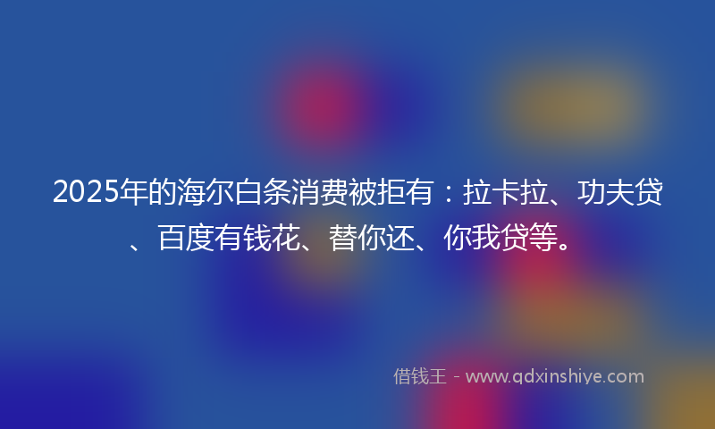 2025年的海尔白条消费被拒有：拉卡拉、功夫贷、百度有钱花、替你还、你我贷等。