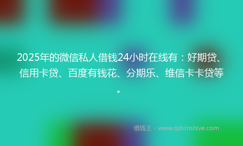 2025年的微信私人借钱24小时在线有：好期贷、信用卡贷、百度有钱花、分期乐、维信卡卡贷等。