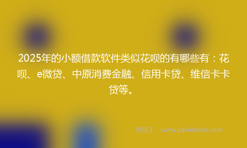 2025年的小额借款软件类似花呗的有哪些有：花呗、e微贷、中原消费金融、信用卡贷、维信卡卡贷等。