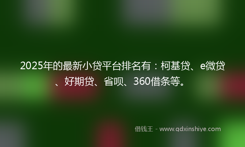 2025年的最新小贷平台排名有：柯基贷、e微贷、好期贷、省呗、360借条等。