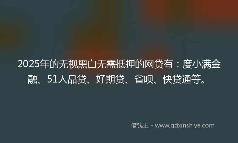 2025年的无视黑白无需抵押的网贷有：度小满金融、51人品贷、好期贷、省呗、快贷通等。
