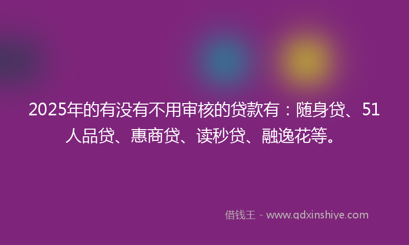 2025年的有没有不用审核的贷款有：随身贷、51人品贷、惠商贷、读秒贷、融逸花等。