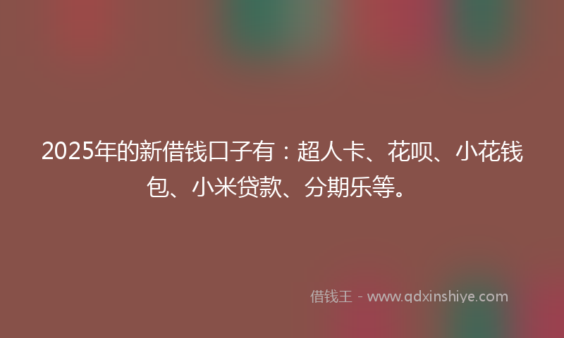 2025年的新借钱口子有：超人卡、花呗、小花钱包、小米贷款、分期乐等。