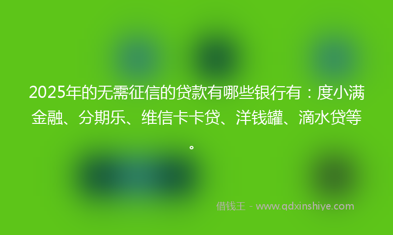 2025年的无需征信的贷款有哪些银行有：度小满金融、分期乐、维信卡卡贷、洋钱罐、滴水贷等。