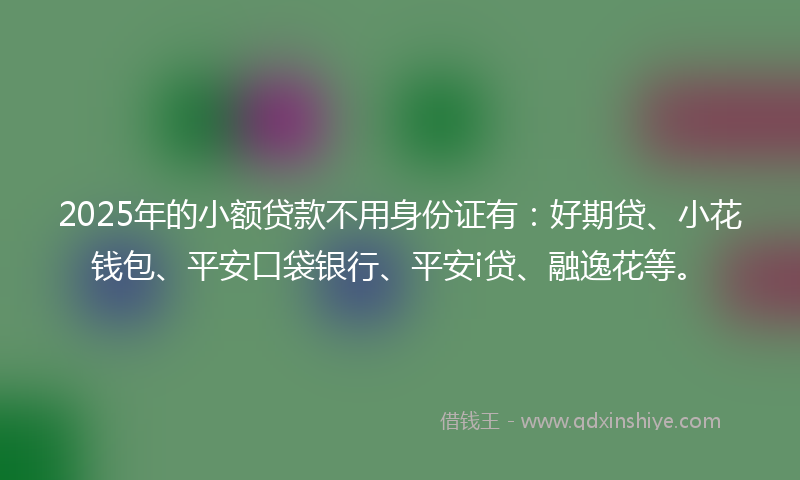 2025年的小额贷款不用身份证有：好期贷、小花钱包、平安口袋银行、平安i贷、融逸花等。