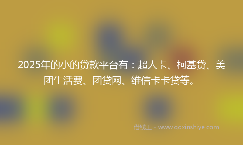 2025年的小的贷款平台有：超人卡、柯基贷、美团生活费、团贷网、维信卡卡贷等。