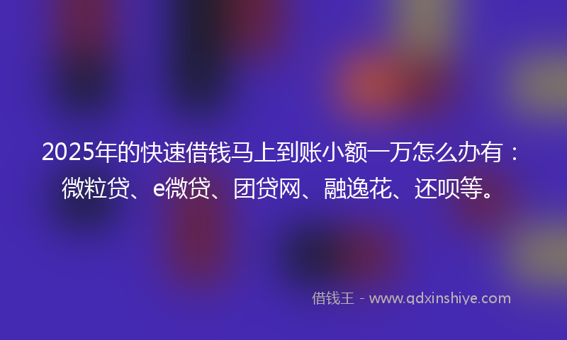 2025年的快速借钱马上到账小额一万怎么办有：微粒贷、e微贷、团贷网、融逸花、还呗等。
