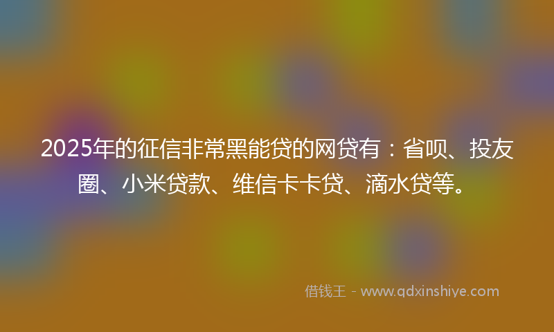 2025年的征信非常黑能贷的网贷有：省呗、投友圈、小米贷款、维信卡卡贷、滴水贷等。