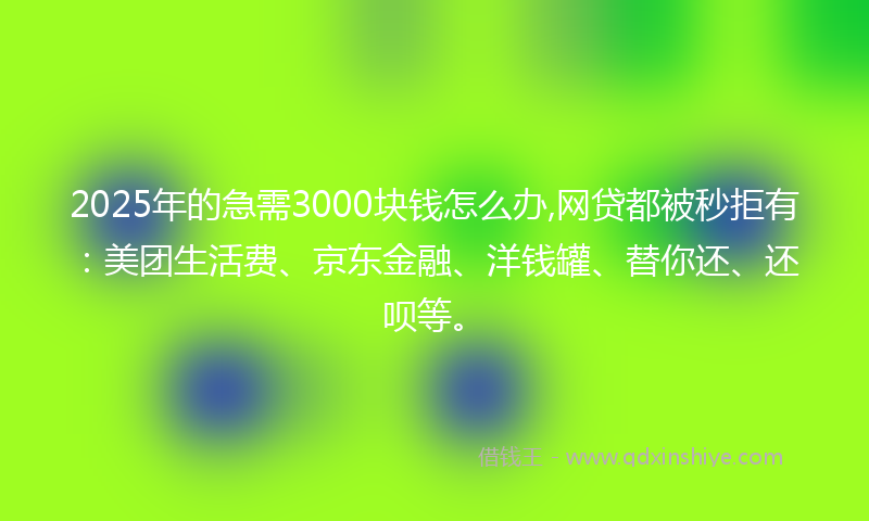 2025年的急需3000块钱怎么办,网贷都被秒拒有：美团生活费、京东金融、洋钱罐、替你还、还呗等。