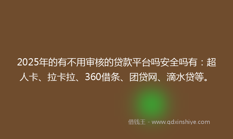 2025年的有不用审核的贷款平台吗安全吗有：超人卡、拉卡拉、360借条、团贷网、滴水贷等。