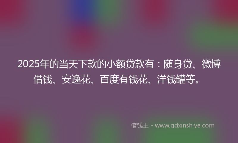 2025年的当天下款的小额贷款有：随身贷、微博借钱、安逸花、百度有钱花、洋钱罐等。