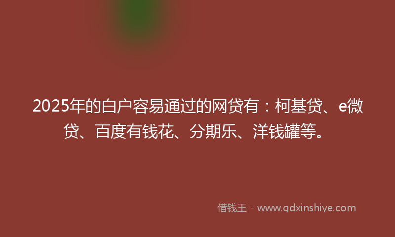 2025年的白户容易通过的网贷有：柯基贷、e微贷、百度有钱花、分期乐、洋钱罐等。