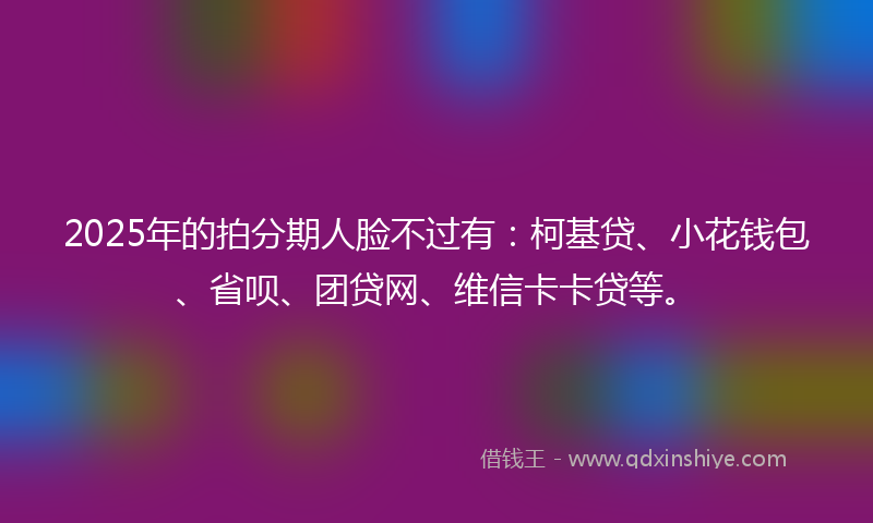 2025年的拍分期人脸不过有：柯基贷、小花钱包、省呗、团贷网、维信卡卡贷等。