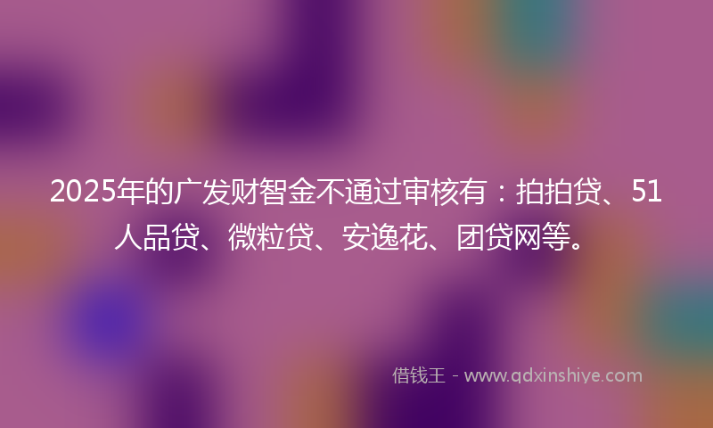 2025年的广发财智金不通过审核有：拍拍贷、51人品贷、微粒贷、安逸花、团贷网等。