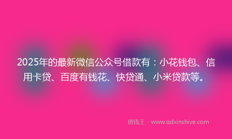 2025年的最新微信公众号借款有：小花钱包、信用卡贷、百度有钱花、快贷通、小米贷款等。