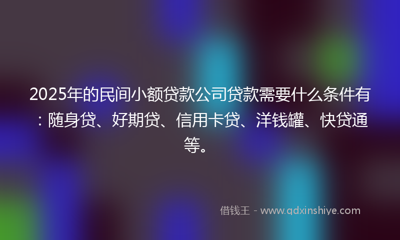 2025年的民间小额贷款公司贷款需要什么条件有：随身贷、好期贷、信用卡贷、洋钱罐、快贷通等。