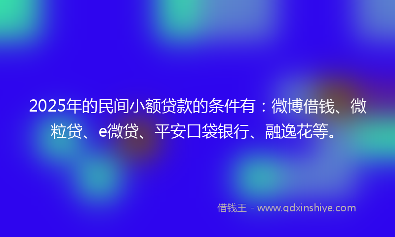 2025年的民间小额贷款的条件有：微博借钱、微粒贷、e微贷、平安口袋银行、融逸花等。