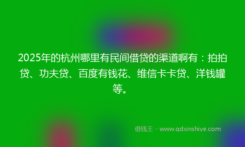 2025年的杭州哪里有民间借贷的渠道啊有：拍拍贷、功夫贷、百度有钱花、维信卡卡贷、洋钱罐等。