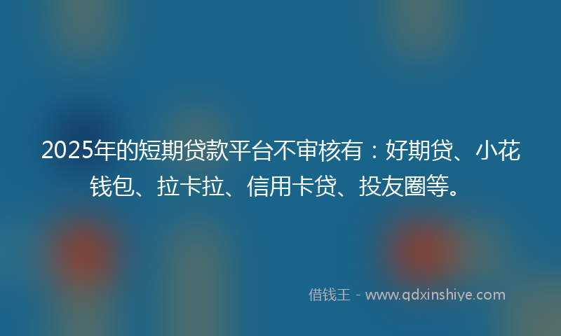 2025年的短期贷款平台不审核有：好期贷、小花钱包、拉卡拉、信用卡贷、投友圈等。