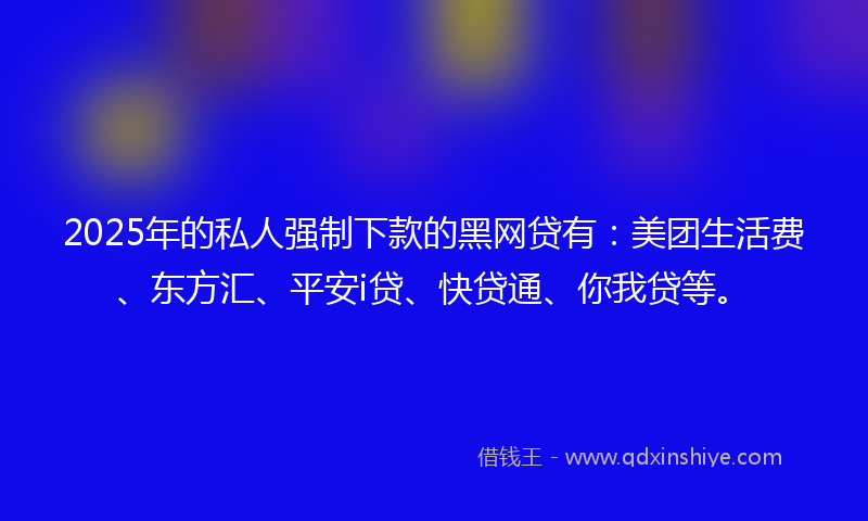 2025年的私人强制下款的黑网贷有：美团生活费、东方汇、平安i贷、快贷通、你我贷等。