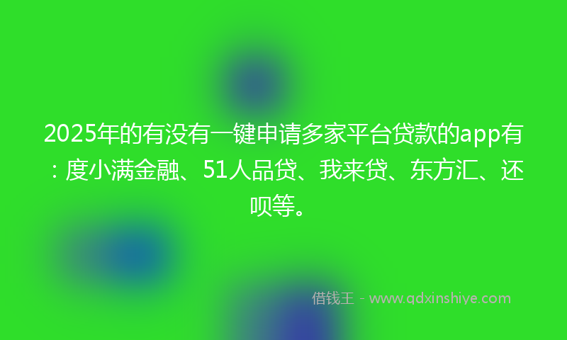 2025年的有没有一键申请多家平台贷款的app有：度小满金融、51人品贷、我来贷、东方汇、还呗等。