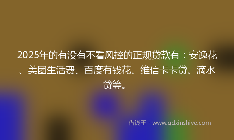 2025年的有没有不看风控的正规贷款有：安逸花、美团生活费、百度有钱花、维信卡卡贷、滴水贷等。