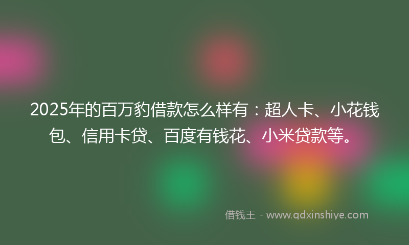 2025年的百万豹借款怎么样有：超人卡、小花钱包、信用卡贷、百度有钱花、小米贷款等。