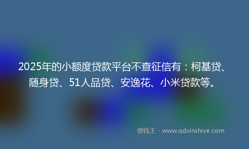 2025年的小额度贷款平台不查征信有：柯基贷、随身贷、51人品贷、安逸花、小米贷款等。
