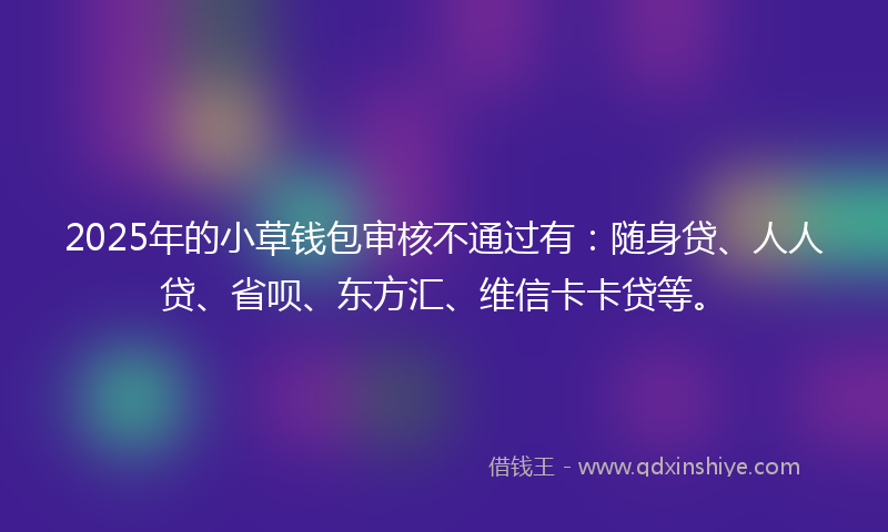 2025年的小草钱包审核不通过有:随身贷、人人贷、省呗、东方汇、维信卡卡贷等。