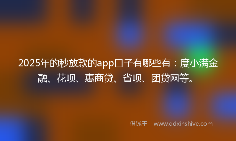 2025年的秒放款的app口子有哪些有：度小满金融、花呗、惠商贷、省呗、团贷网等。