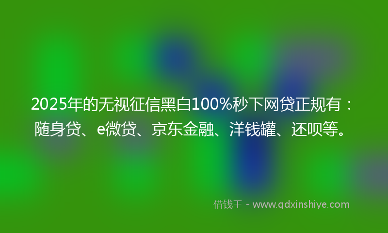 2025年的无视征信黑白100%秒下网贷正规有：随身贷、e微贷、京东金融、洋钱罐、还呗等。