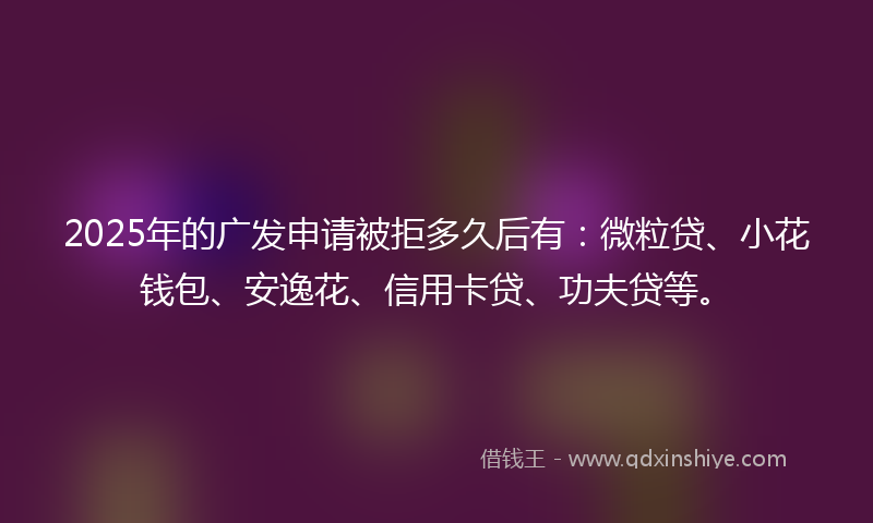 2025年的广发申请被拒多久后有：微粒贷、小花钱包、安逸花、信用卡贷、功夫贷等。