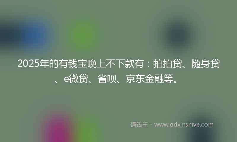 2025年的有钱宝晚上不下款有：拍拍贷、随身贷、e微贷、省呗、京东金融等。