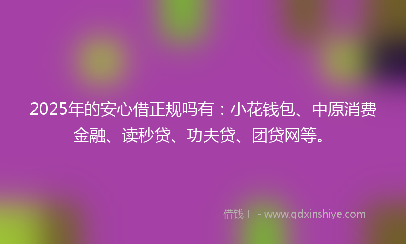 2025年的安心借正规吗有：小花钱包、中原消费金融、读秒贷、功夫贷、团贷网等。