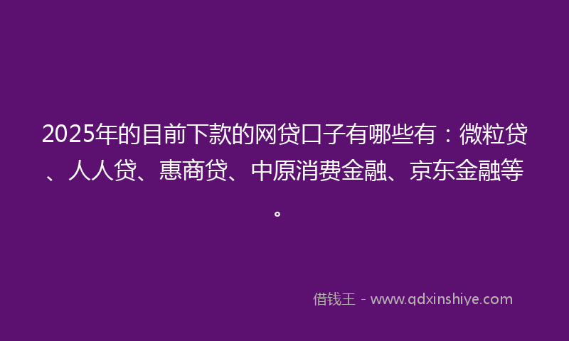 2025年的目前下款的网贷口子有哪些有：微粒贷、人人贷、惠商贷、中原消费金融、京东金融等。