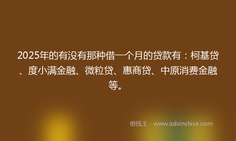 2025年的有没有那种借一个月的贷款有：柯基贷、度小满金融、微粒贷、惠商贷、中原消费金融等。