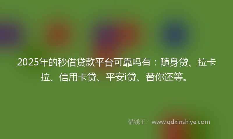 2025年的秒借贷款平台可靠吗有：随身贷、拉卡拉、信用卡贷、平安i贷、替你还等。
